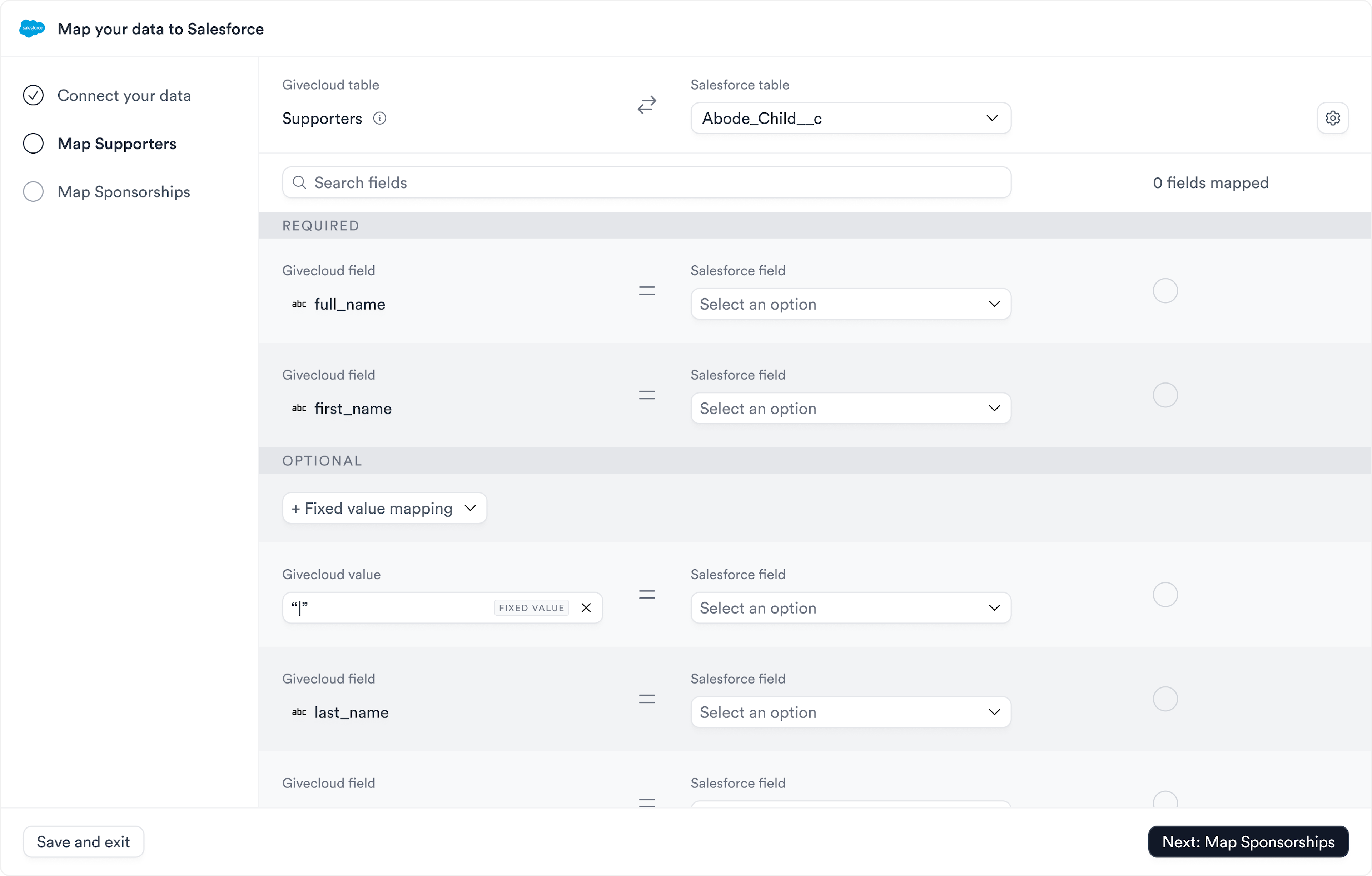 Mapping UI No-code Field Mapping